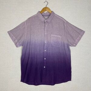 32 Bar Blues Button Up Shirt Mens 2XL Linen Ombre Short Sleeve Resortwear Cabana